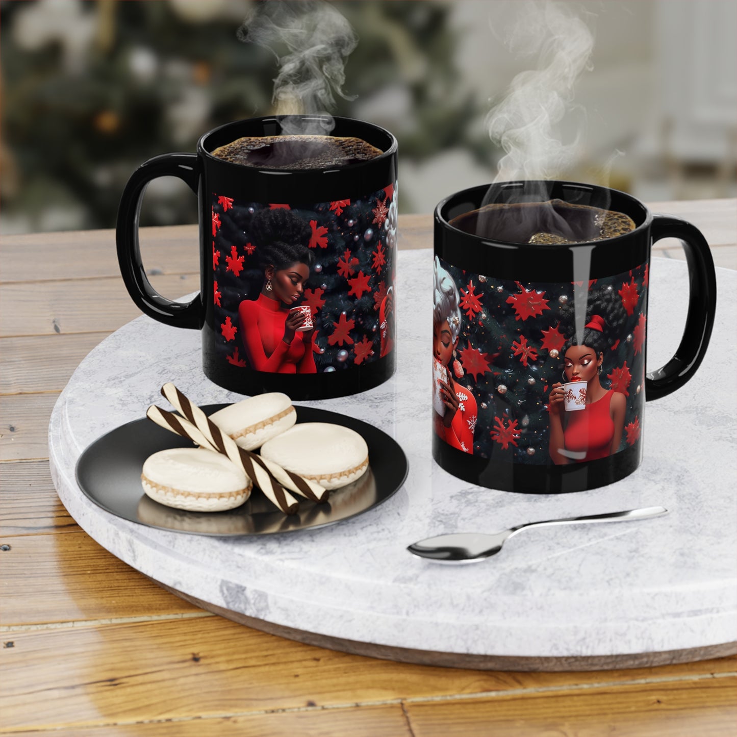 Peppermint Mocha - Black Coffee Mug, 11oz